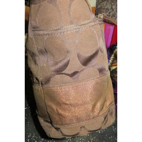 Coach Cursive Creed Limited Edition Brown Signature Jacquard Copper Shimmer Tote - Picture 3 of 14